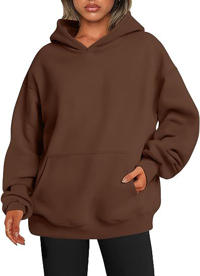 Sweat-shirt à capuche oversize uni avec poches pour femme - Pullover, Polyester, S-XXL