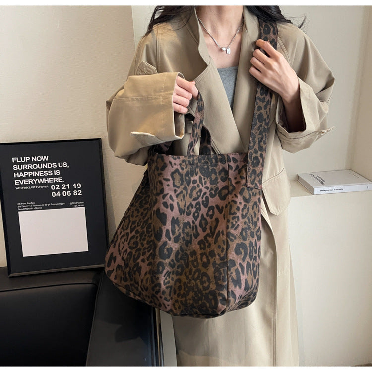 Leopard Print Canvas Commuter Crossbody Bag for Women