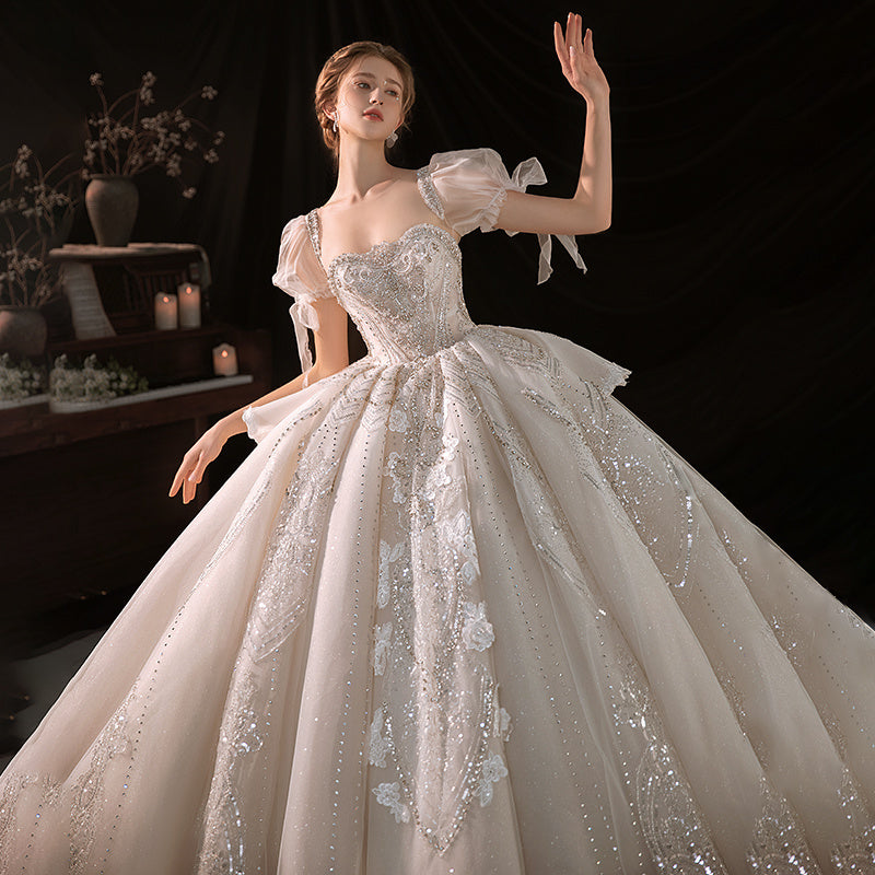 Robe bustier perlée longue à traîne pour femme, élégante et sophistiquée