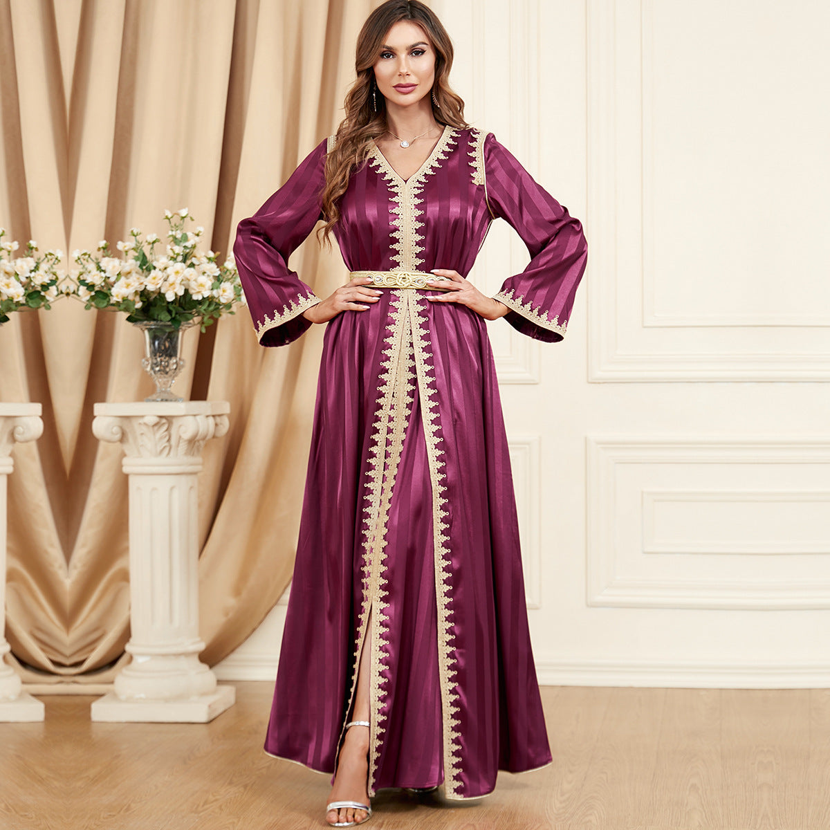 Satin Two-Piece Evening Dress for Arabian Women in Multiple Sizes and Colors