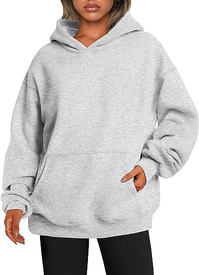 Sweat-shirt à capuche oversize uni avec poches pour femme - Pullover, Polyester, S-XXL