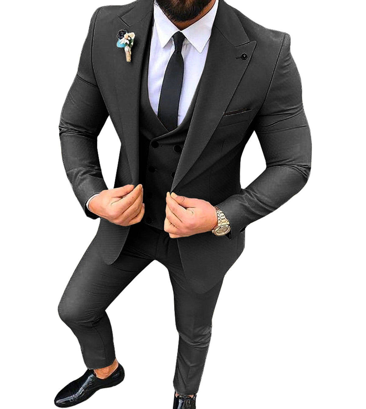 Men's Slim Fit Business Suit with Collar - Multiple Colors & Sizes