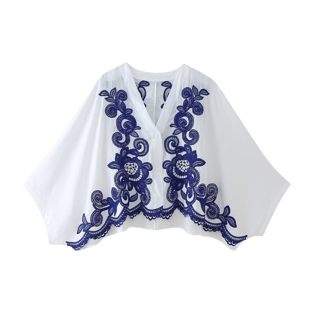 Embroidered Floral Skirt Suit for Women Polyester