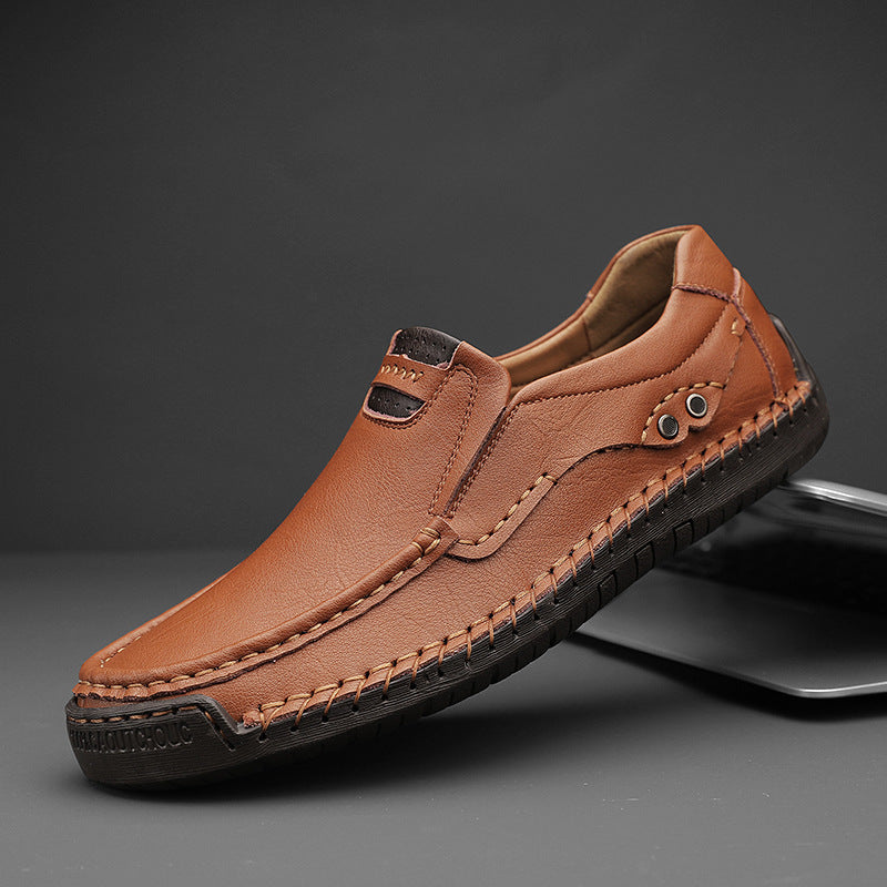 Men's Handmade Plus Size Cowhide Leather Shoes, Square Toe, Low Heel