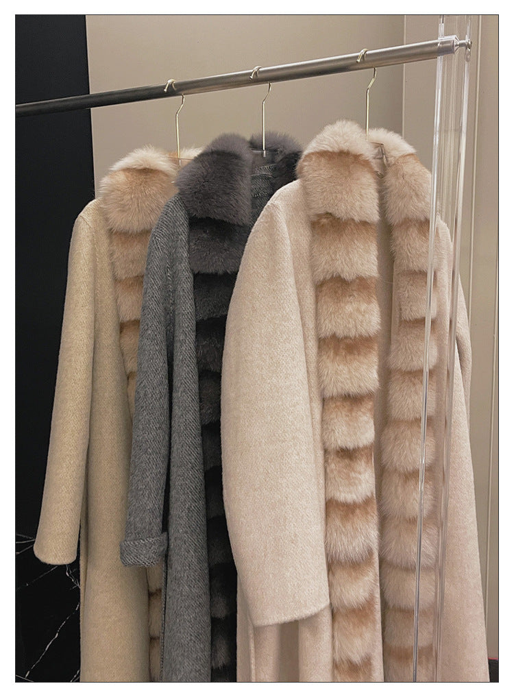 Alpaca Wool Coat with Detachable Fox Fur Collar