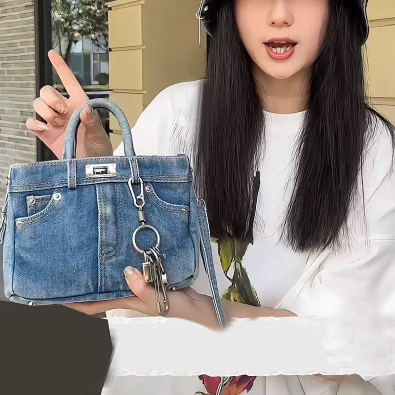 Retro Washed Denim Handbag Easy Matching