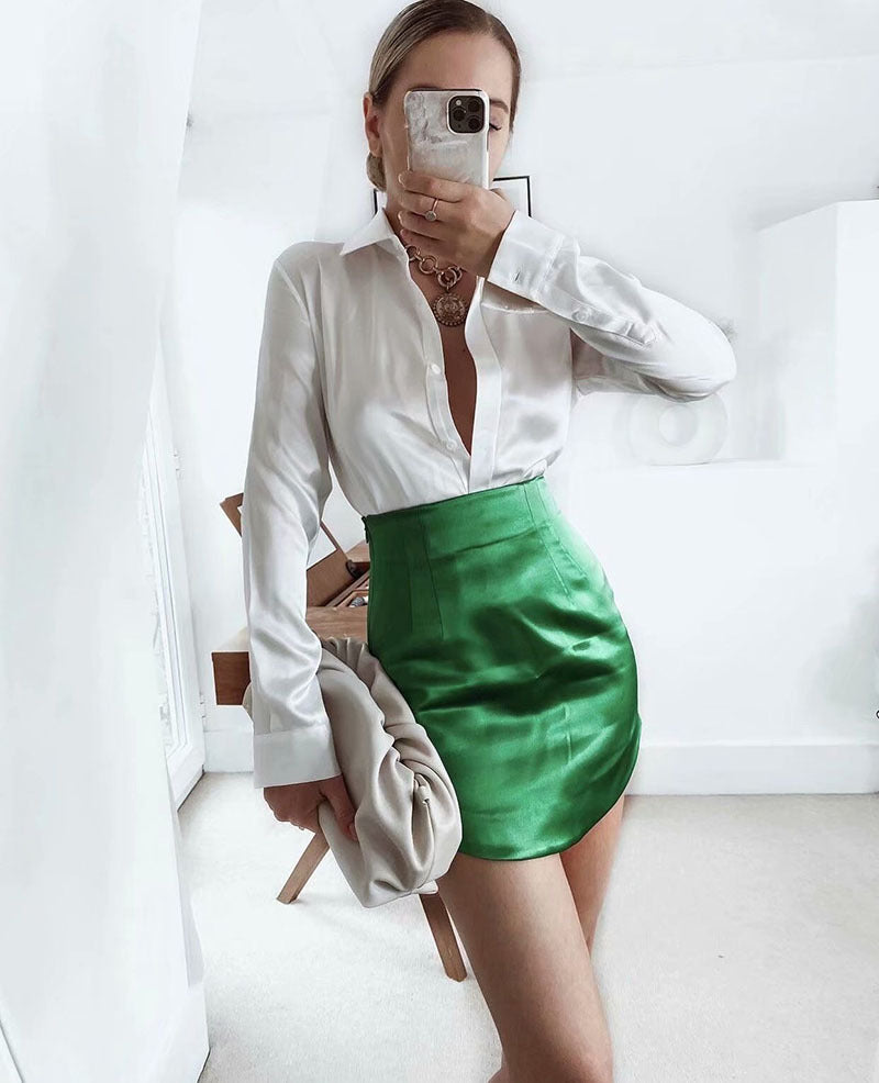 Women's Silk Blend Satin Texture A-Line Mini Skirt