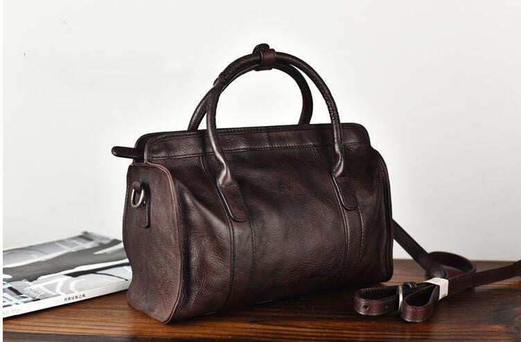 Sac à main cousu à la main en cuir de vachette tanné végétal à grande capacité