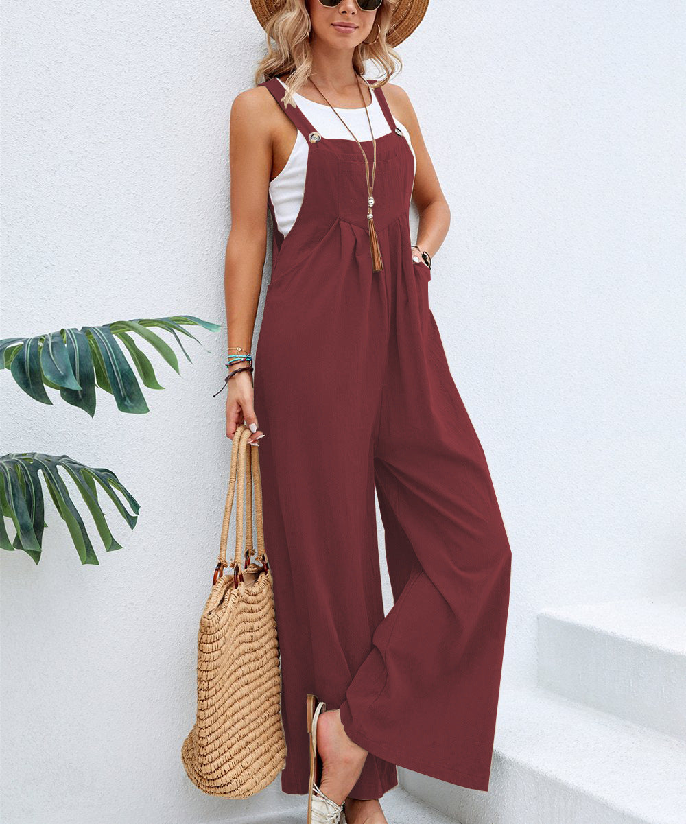 Women’s Long Cotton Bib Overalls Jumpsuit with Pockets Casual Loose Fit