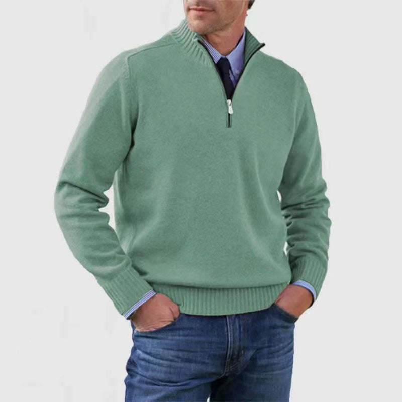 Pull homme à col montant et fermeture éclair, coupe tendance hiver, couleur unie, manches longues, en maille