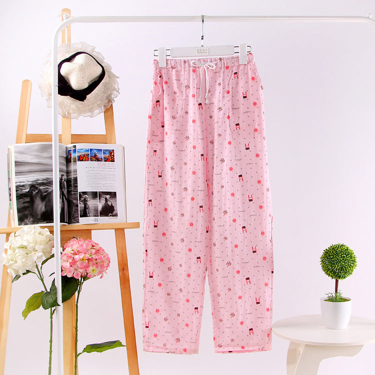 Women's Cotton Double Layer Gauze Multicolor Home Pajama Pants