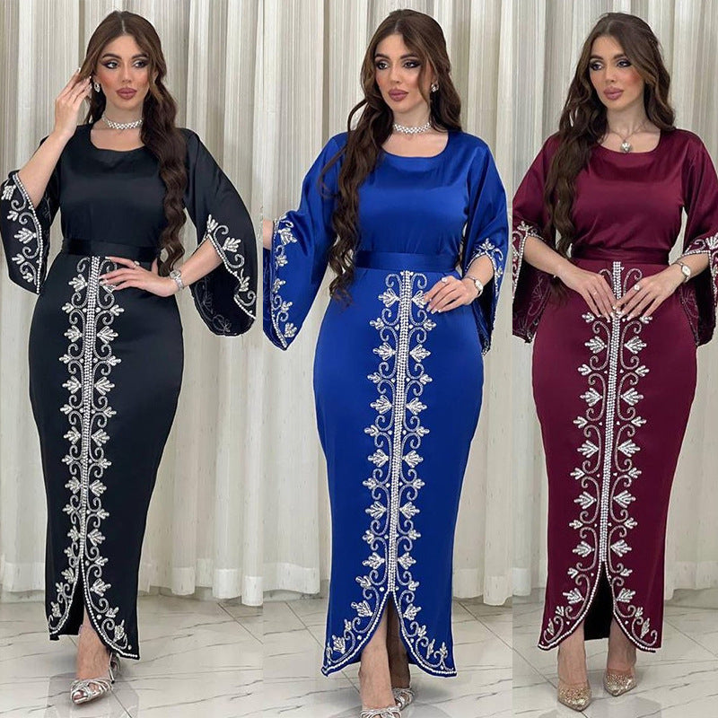 Robe de soirée arabe de Dubaï, style diamant, en satin doux