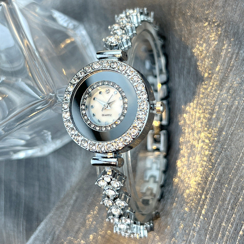 Montre à quartz pour femmes incrustée de strass en verre, couleur or, or rose et argent