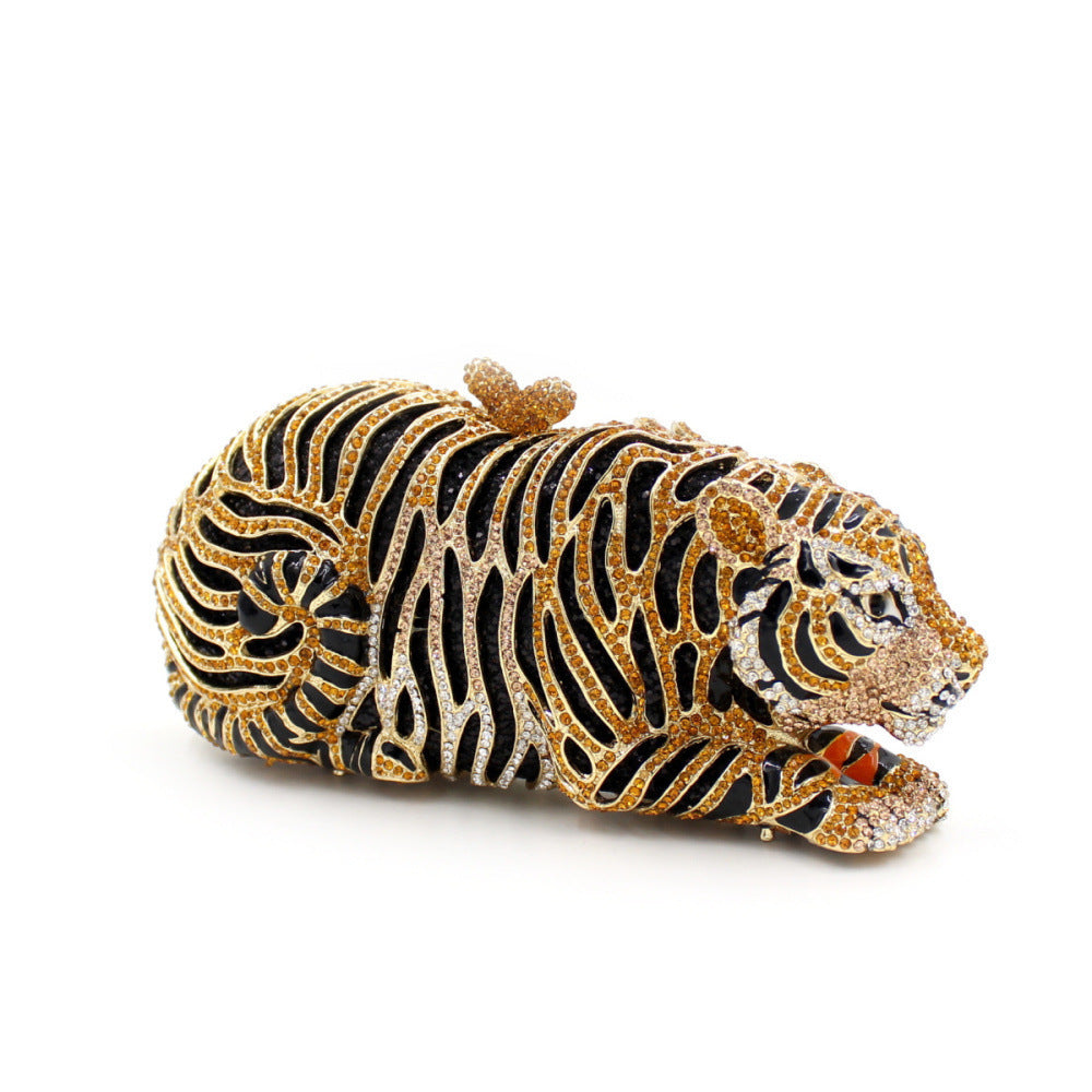 Tiger Rhinestone Metal Crystal Evening Clutch Bag 19cm