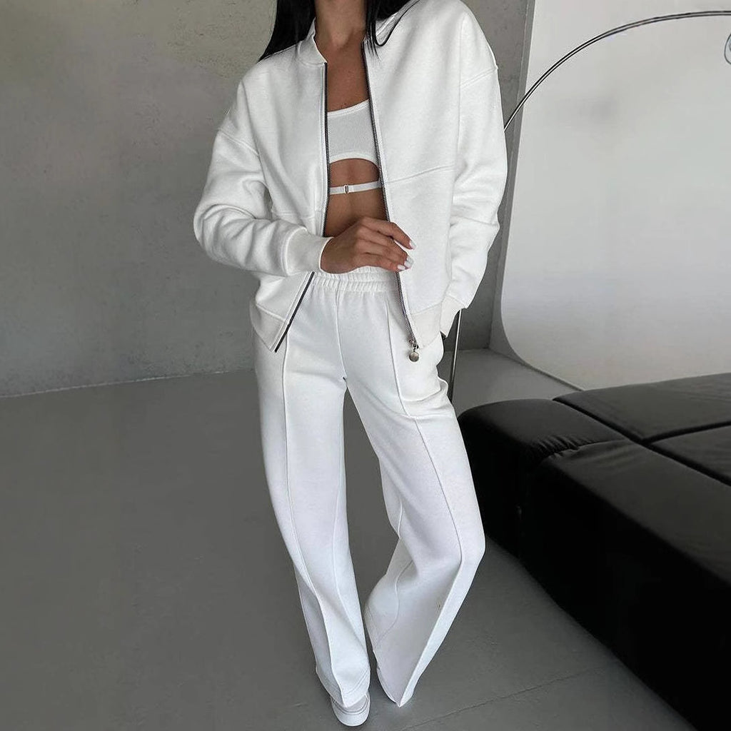 Women's Two-Piece Sports Suit Zipper Jacket & Wide Leg Pants