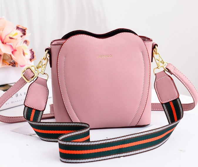 Women's Peach Heart PU Shoulder Bag Crossbody Bucket Bag
