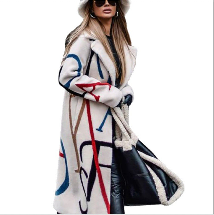 Women's Loose Large Size Printed Animal Pattern Windbreaker Coat