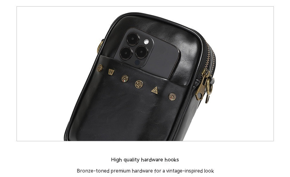 Men's Street Fashion PU Leather Crossbody Phone Bag in Black & Coffee