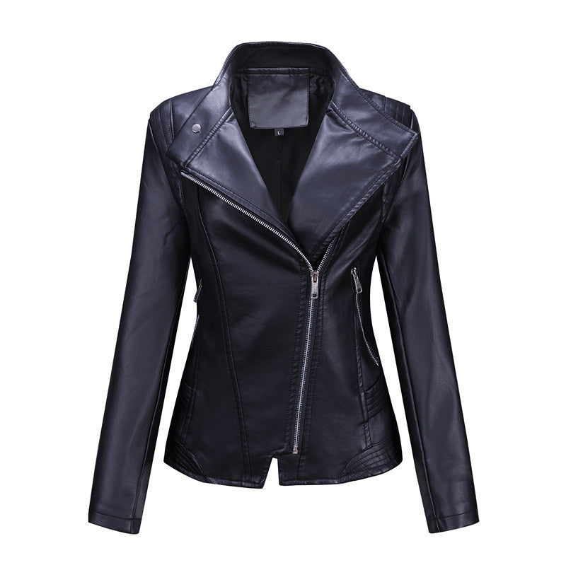 Manteau Femme en Cuir PU Uni Décontracté avec Fermeture Éclair