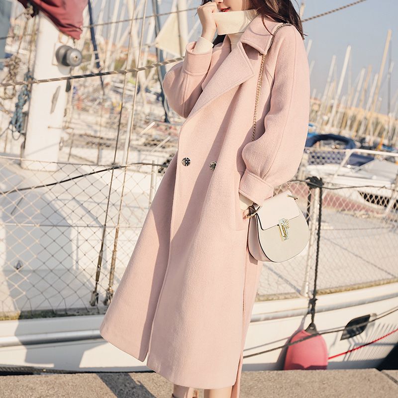 Women’s Autumn Winter Thickened Woolen Coat with Cinched Waist