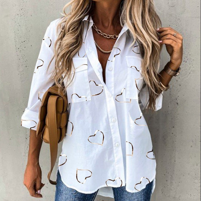 Women's Autumn Winter Irregular Loose Long Sleeve Lapel Shirt