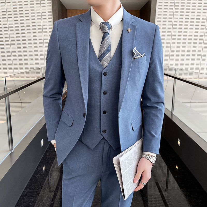 Men's Slim Fit Three-Piece Business Suit Jacket Vest Trousers