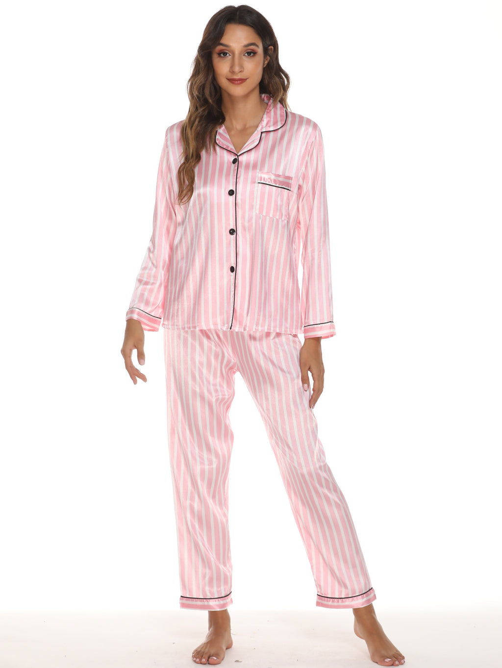 Two-Piece Stretch Satin Pajama Set for Women
