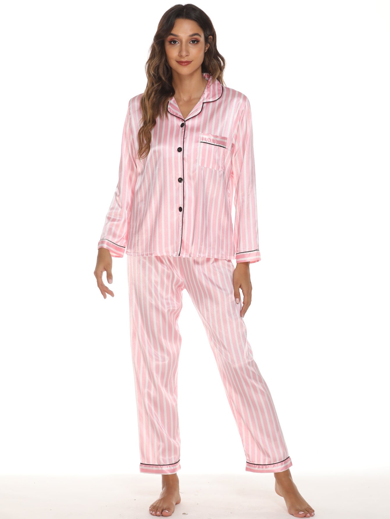 Two-Piece Stretch Satin Pajama Set for Women