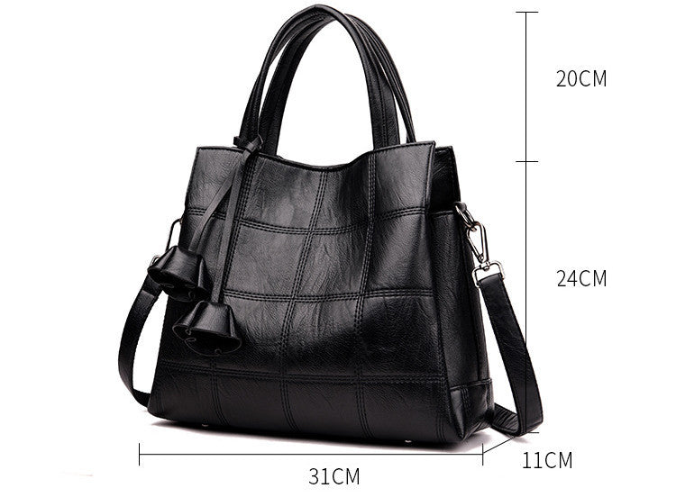 Soft PU Leather Three-Layer Large-Capacity Shoulder Bag with Tassels