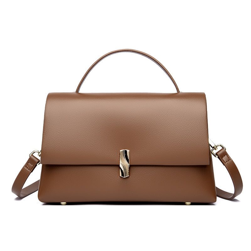 Ladies Premium Leather Gold Bar Lock Tote Bag 27x17x9cm