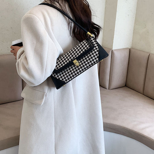 Female Frosted Color Matching Houndstooth Fashion Baguette