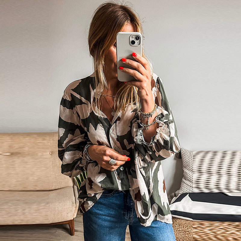 Vintage Floral Print Cardigan Shirt European & American Fashion
