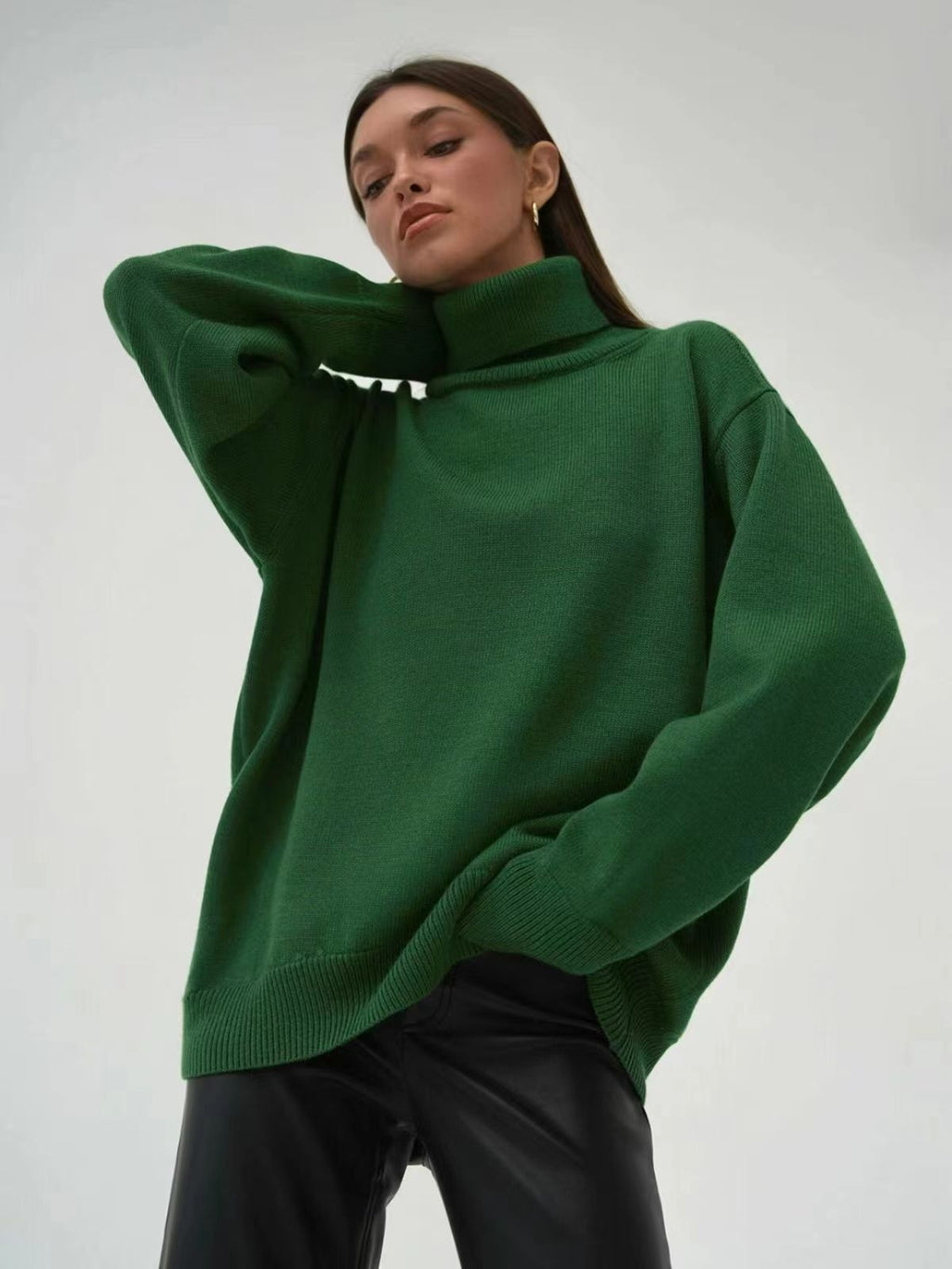 Soft Comfortable High Polo Collar Solid Color Pullover