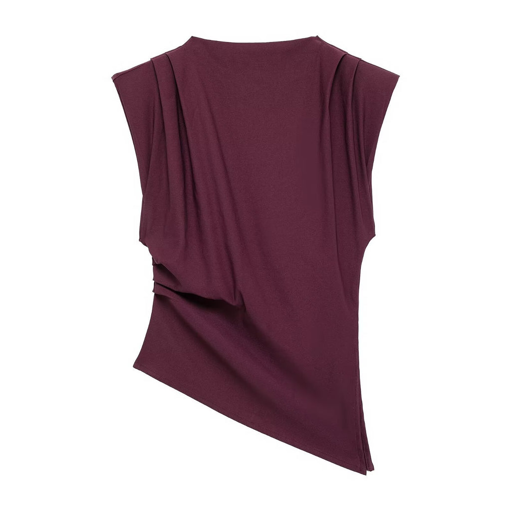 Pleated Padded Shoulder Slim Fit Top