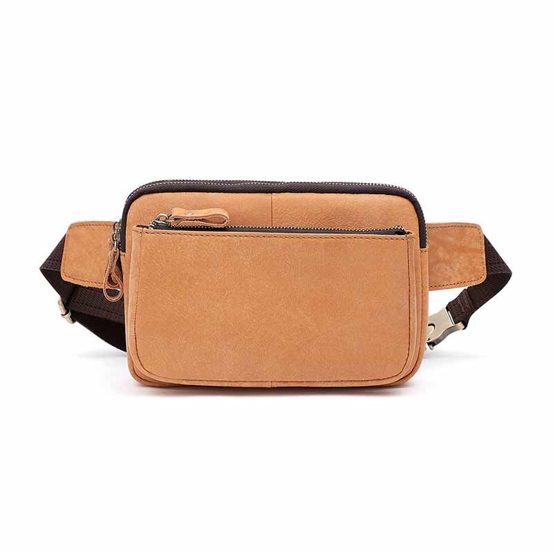 Sac banane homme en cuir 22x15x3cm Sacoche ceinture décontractée fonctionnelle Pochette de poitrine Marron