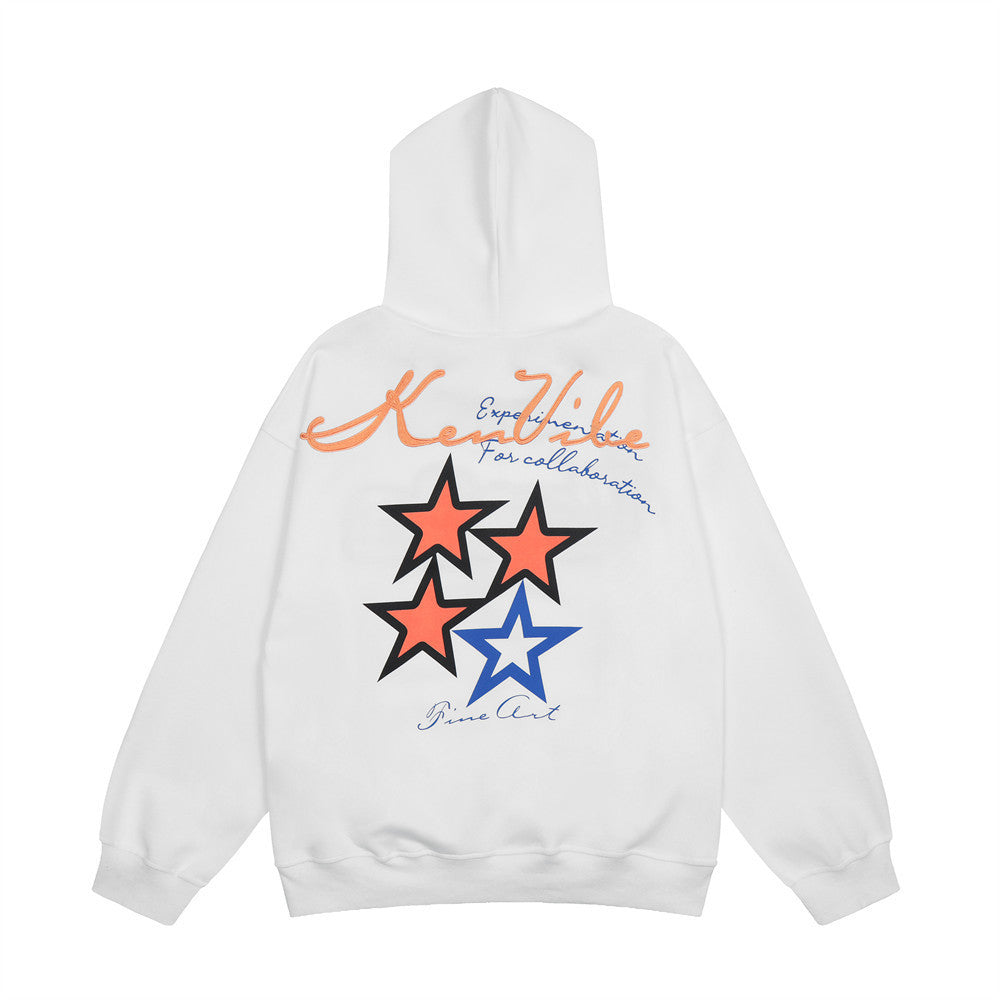 Men's Loose Fleece-Lined Embroidered Hoodie Shirt