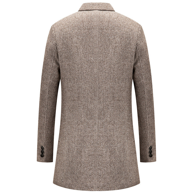 Manteau en laine à carreaux kaki et gris pour homme Veste épaissie à simple boutonnage