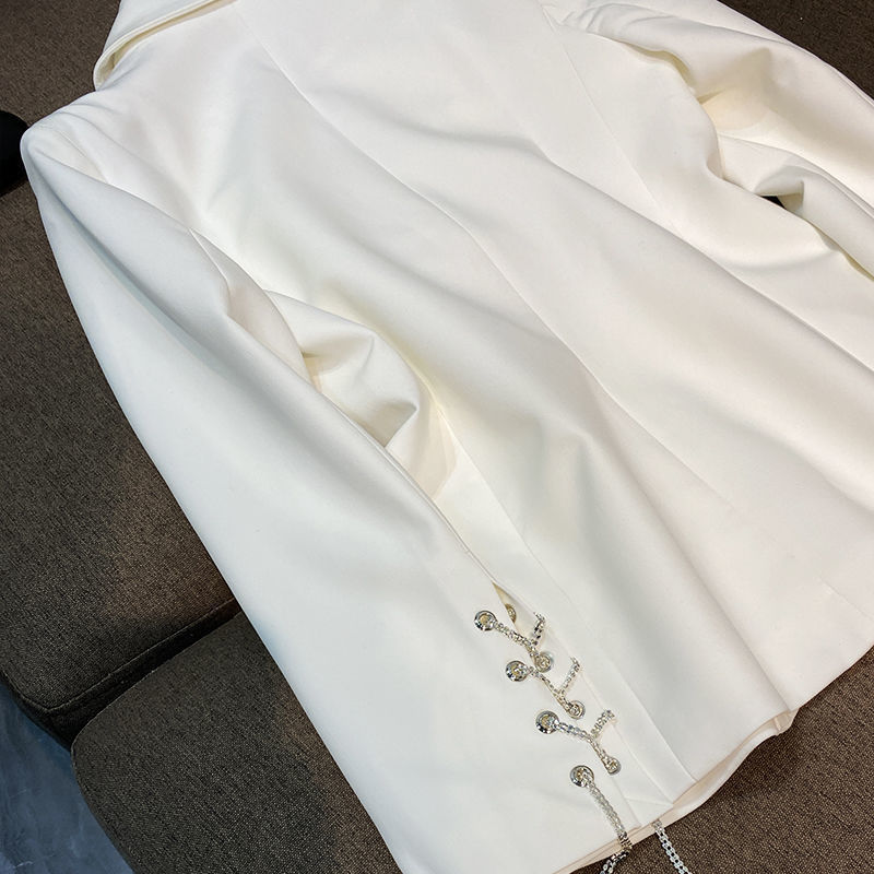 Veste de costume à manches longues et à simple boutonnage en poil de lapin blanc pour femme