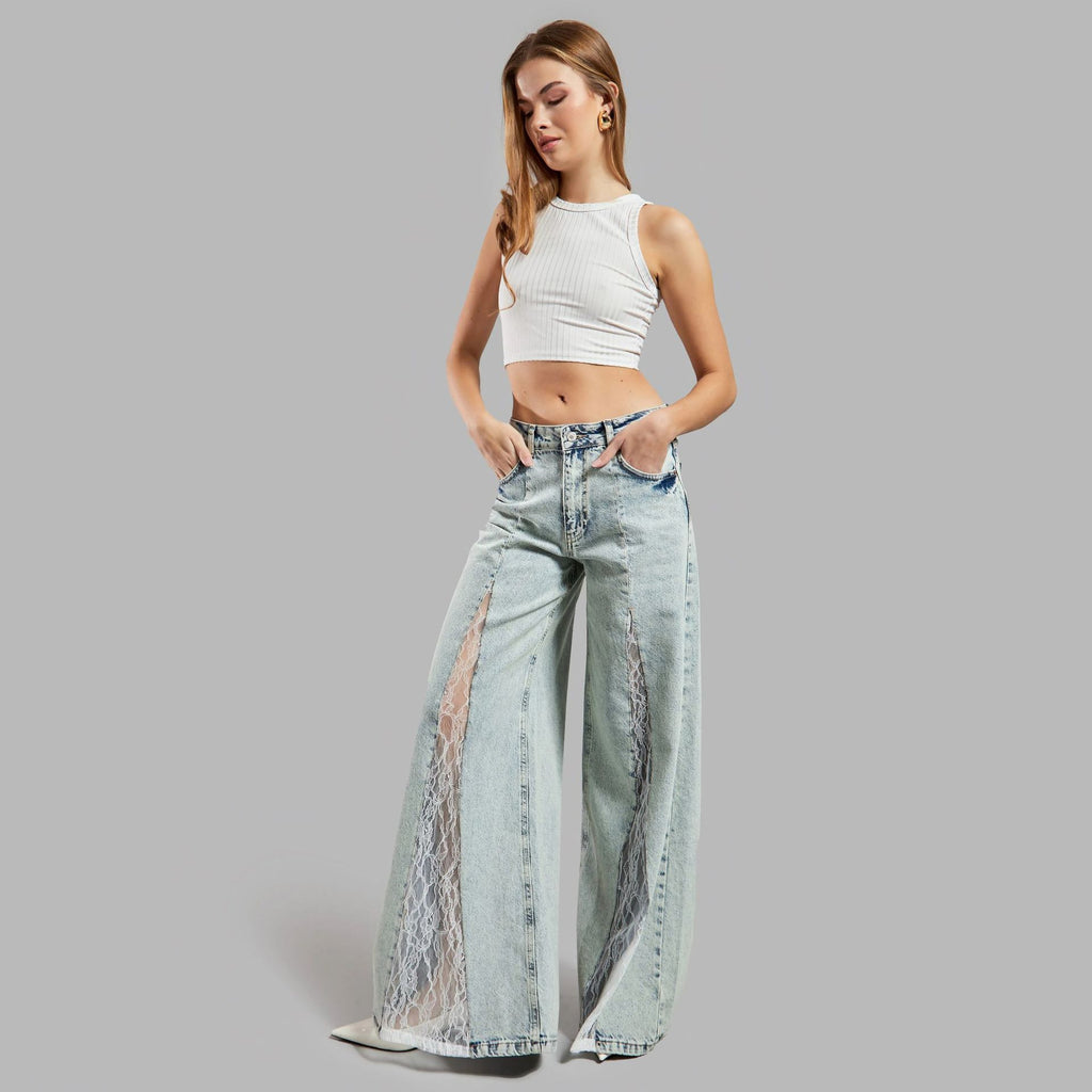 Street Lace Stitching Bootcut Denim Jeans