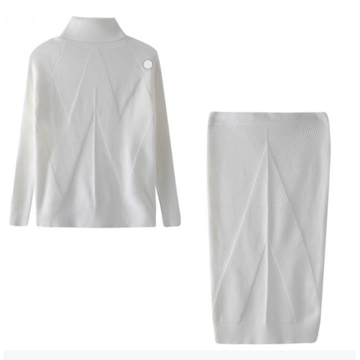 Pull col roulé tricoté de style européen et américain avec jupe chaude ajustée