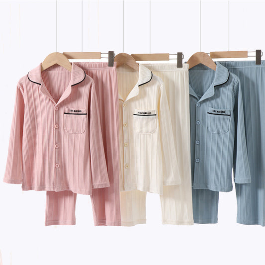 Children's Parent-child Homewear Suit Lapel Cotton