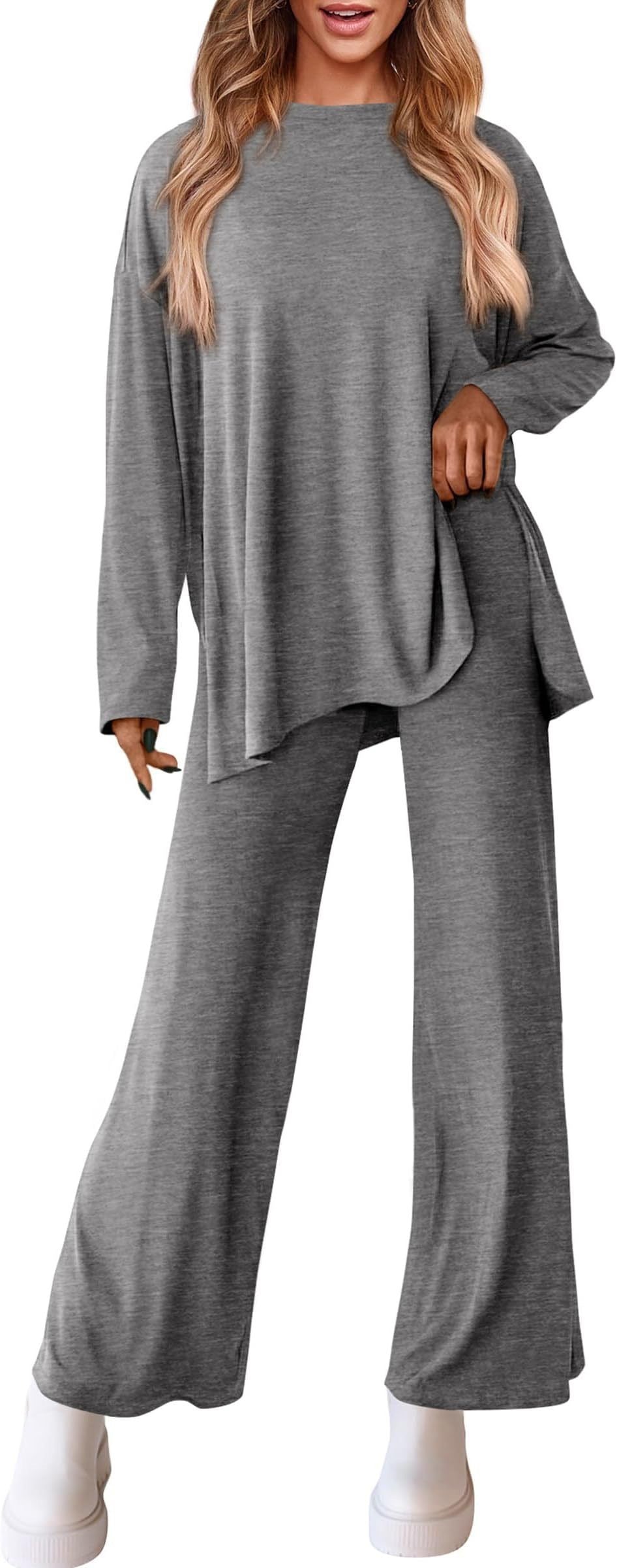 Women's Knitted Casual Solid Color Suit with Pants