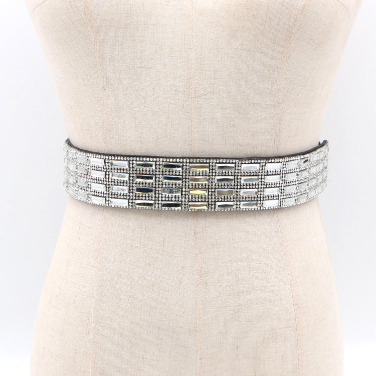 Handmade Rhinestone Inlaid Elastic Girdle 71.5cm Waist Seal for Women