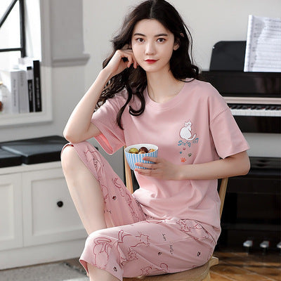 Women's Plus Size Short Sleeve Cropped Pajama Set Homewear
