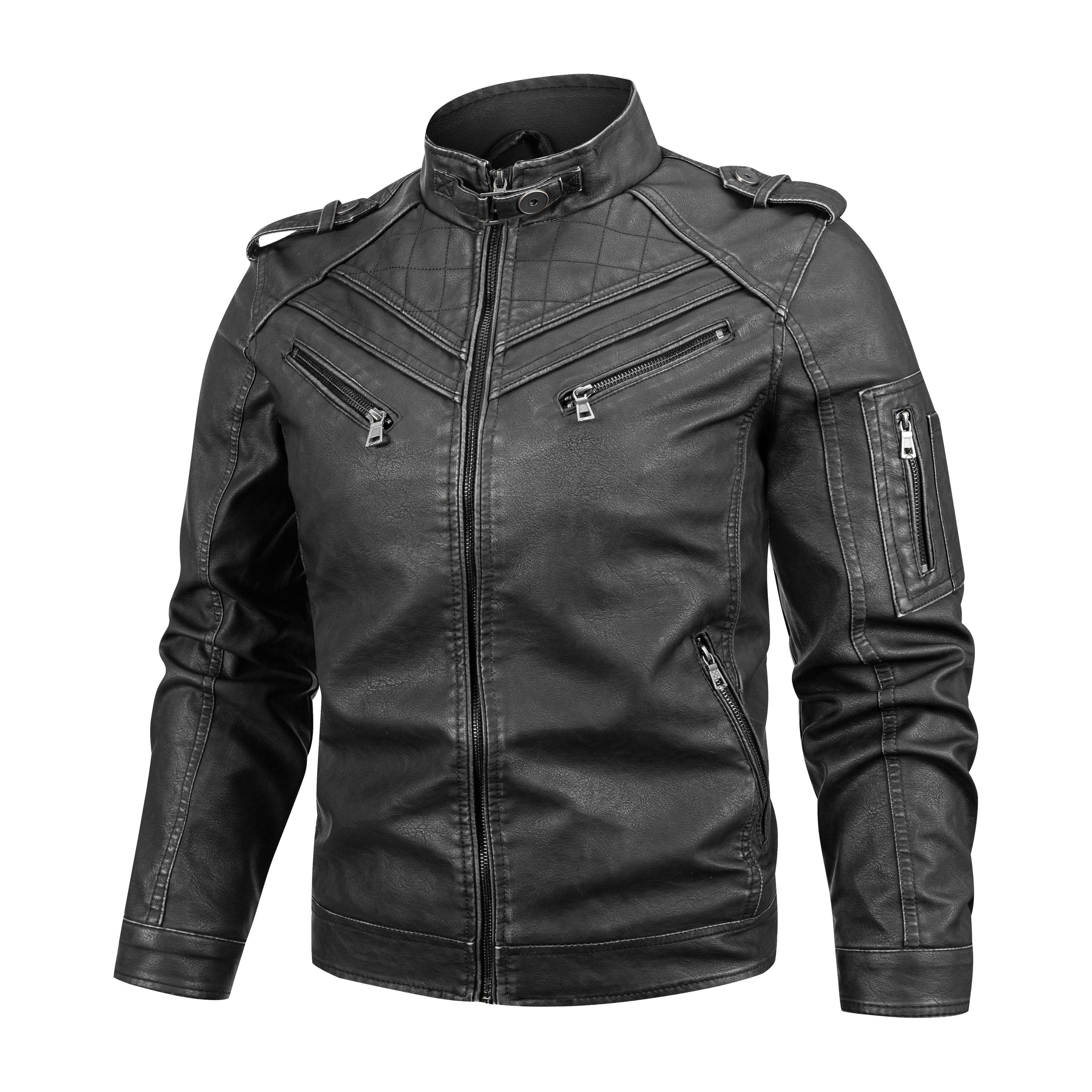 Men's Black PU Leather Vintage Motorcycle Biker Jacket