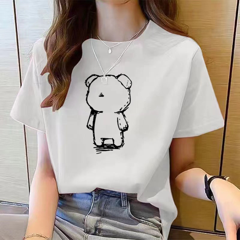 Women's Cute Bear Plus Size Cotton Short Sleeve T-shirt