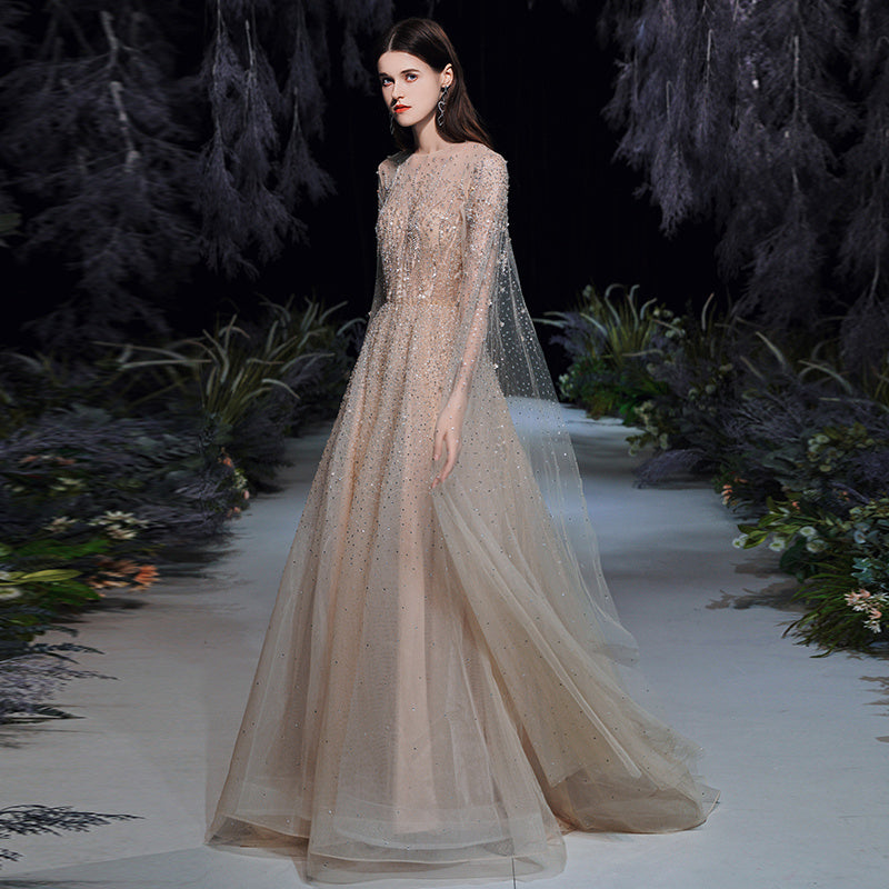 Robe de Soirée Champagne Longue et Luxueuse pour Femme