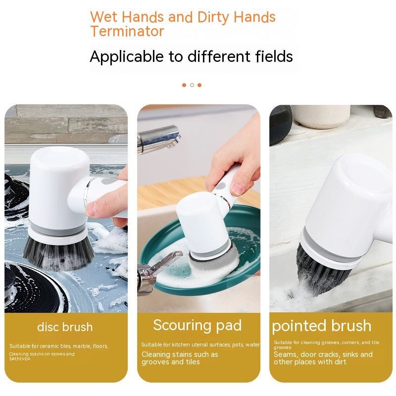 Electric Multifunctional Rechargeable Cleaning Dish Brush with 6 Brush Heads