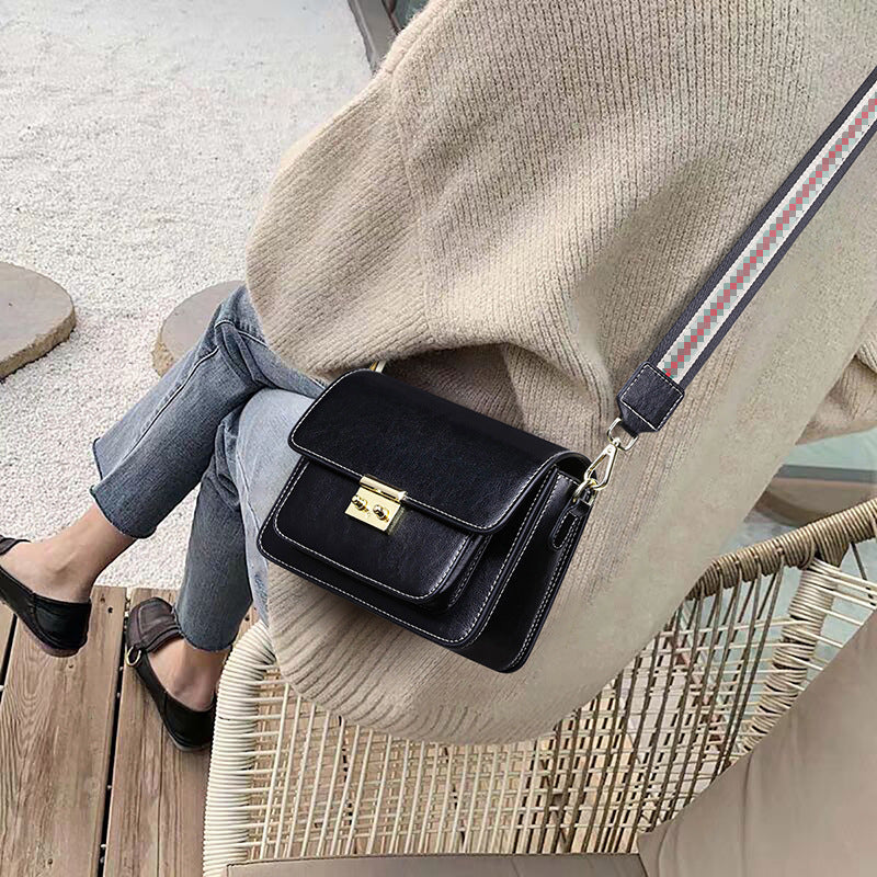 Sac à main messager à une épaule en cuir véritable, petit et carré