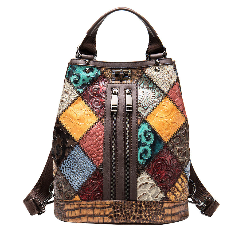 Ladies Leather Ethnic National Style Backpack